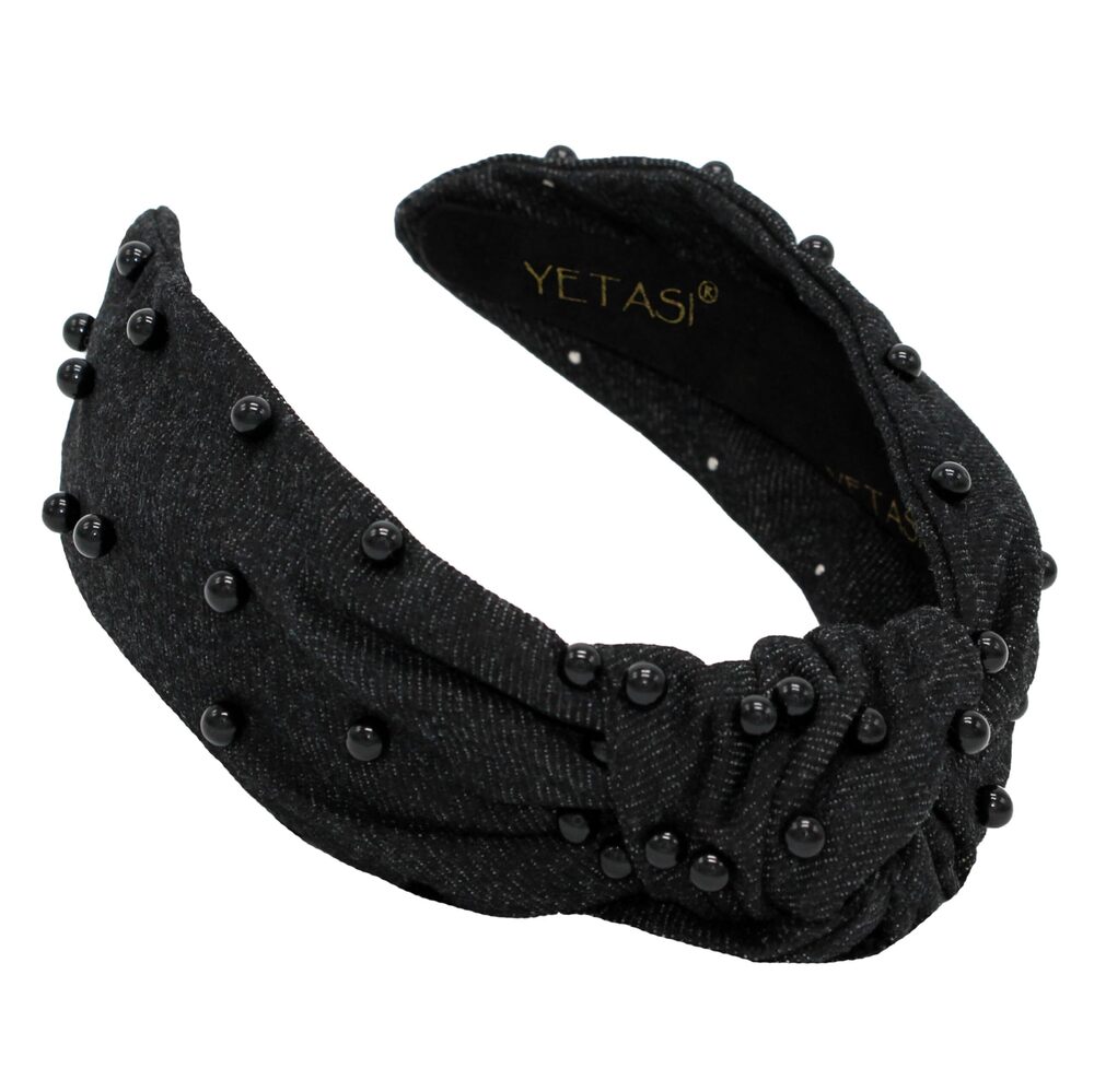 6048 Head bands Hair are Unique. Black Pearl Denim Knotted Headband is a